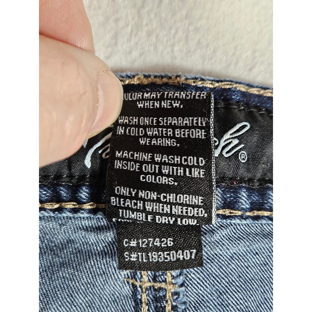 True Luck Mens Straight Leg Jeans 32x32 Blue Dark Wash Embroidered Pockets - Picture 6 of 9